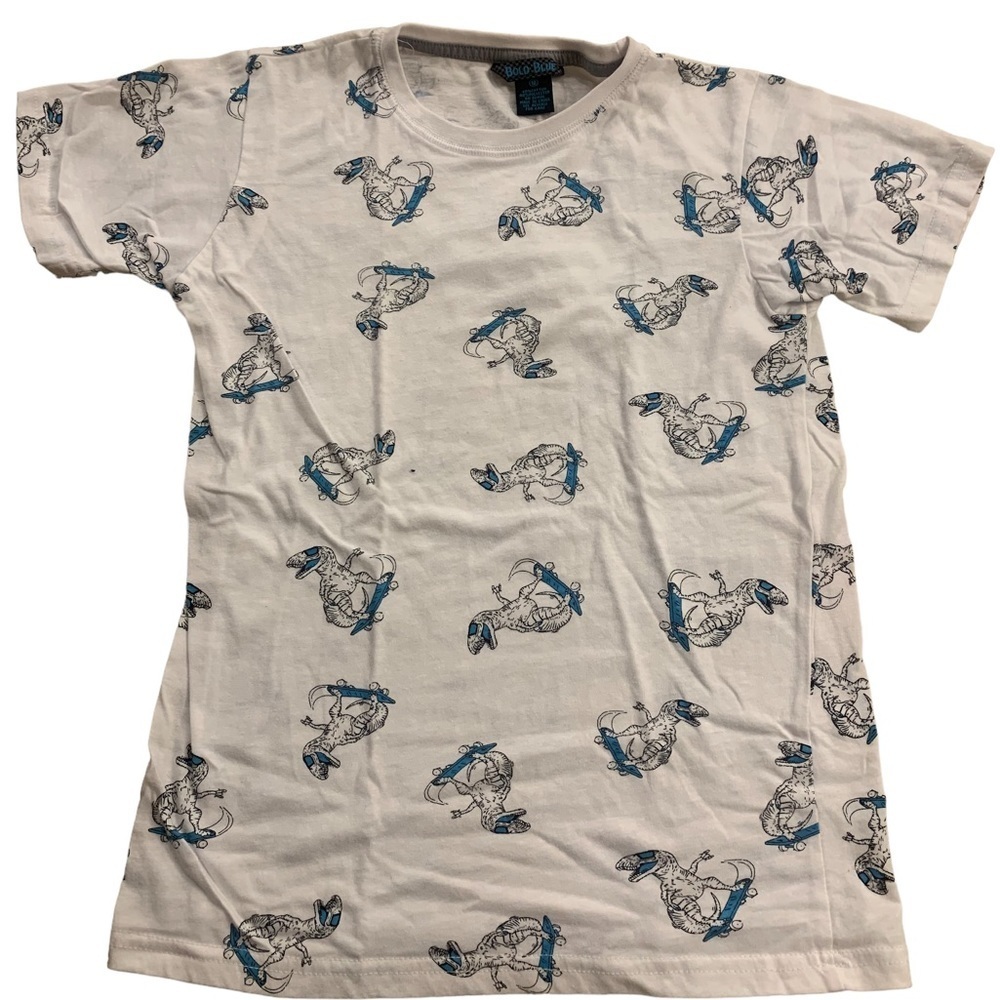 Bold Blue | White Short Sleeve T-Shirt Size 10 Skateboarding Dinosaur T-Rex - Picture 3 of 8